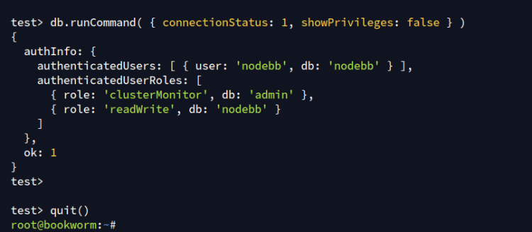 comprobar conexión usuario mongodb