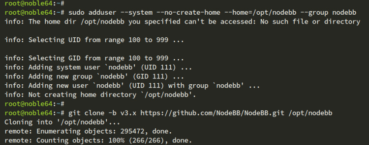 añadir usuario y descargar nodebb