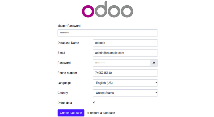 Configurar los detalles de la base de datos para Odoo ERP