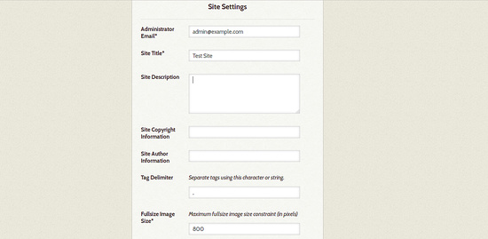 Configuración del sitio