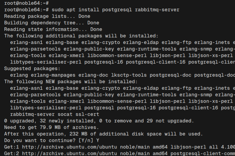 instalar postgresql rabbitmq