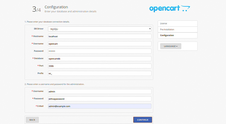 Configuración de la base de datos