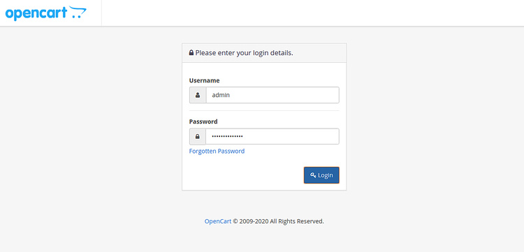Inicio de sesión del administrador de OpenCart