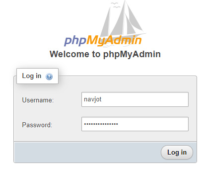 Inicio de sesión en phpMyAdmin de OpenEMR