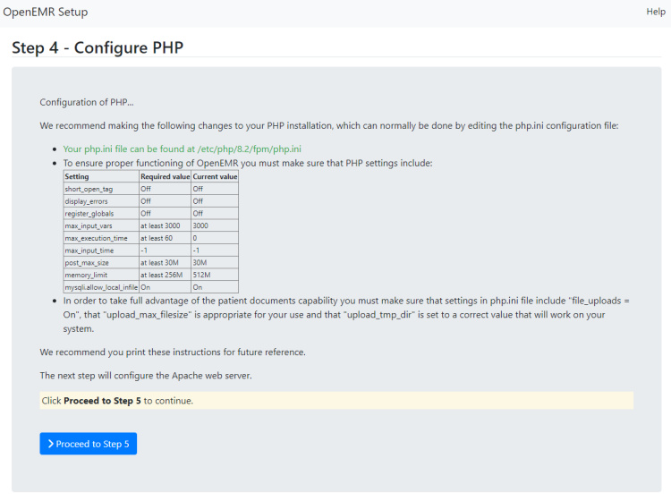 OpenEMR Configurar PHP