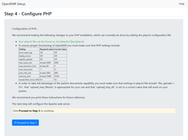OpenEMR Configurar PHP