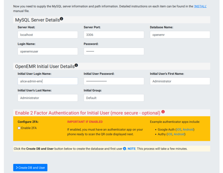 configuración de la base de datos