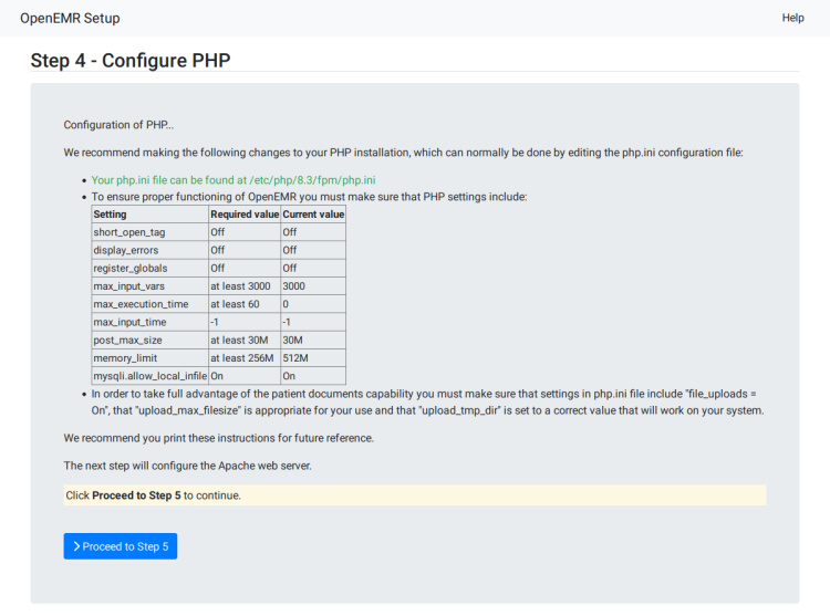 configuración php