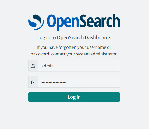 Credenciales de acceso a los cuadros de mando de OpenSearch
