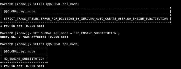 Comprobar el modo MySQL