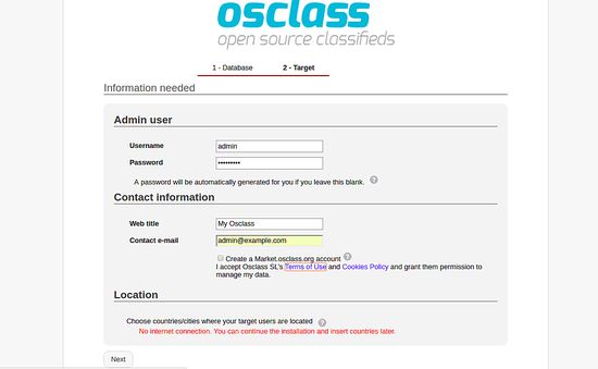 Establecer los datos del usuario administrador