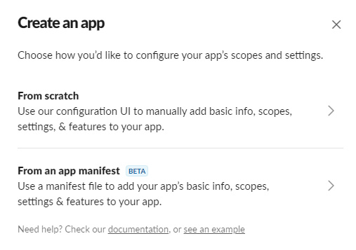 Slack Crear App Popup