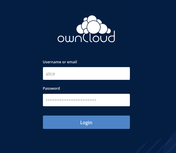 página de inicio de sesión de owncloud