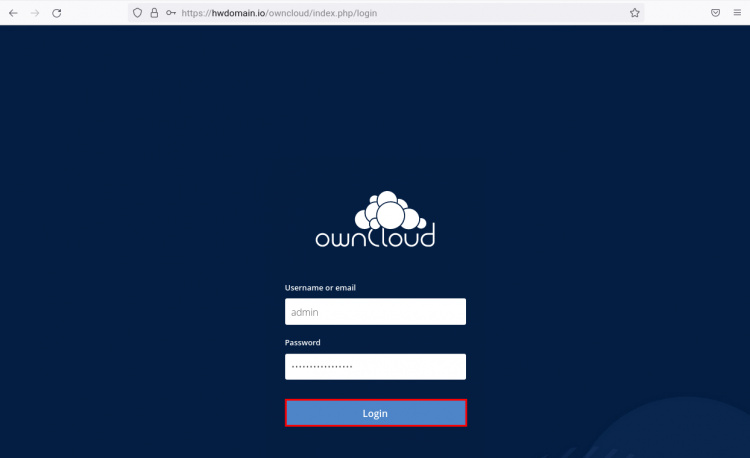 página de inicio de sesión de owncloud