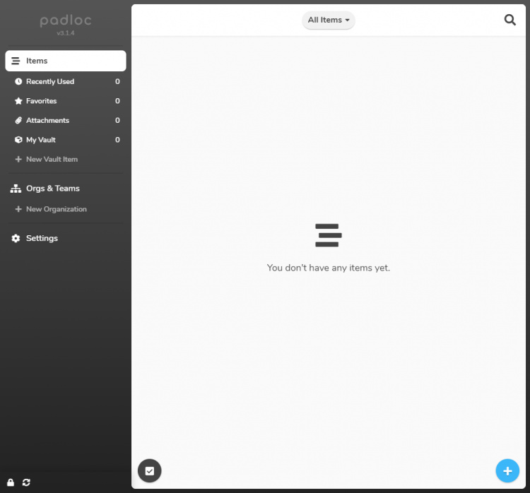 Inicio de la aplicación Padloc
