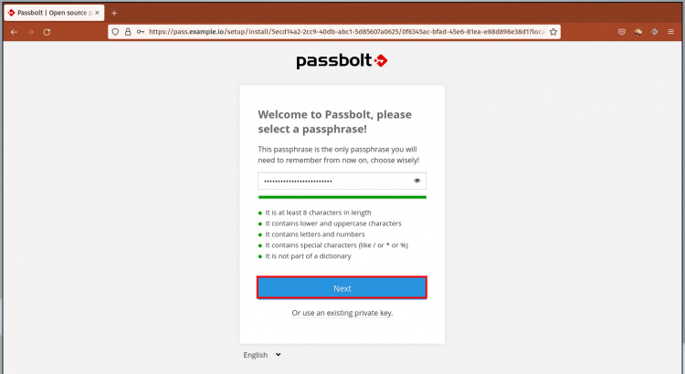 Configurar la frase de contraseña passbolt