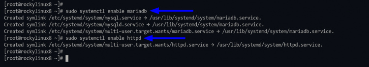 Habilitar los servicios mariadb y httpd