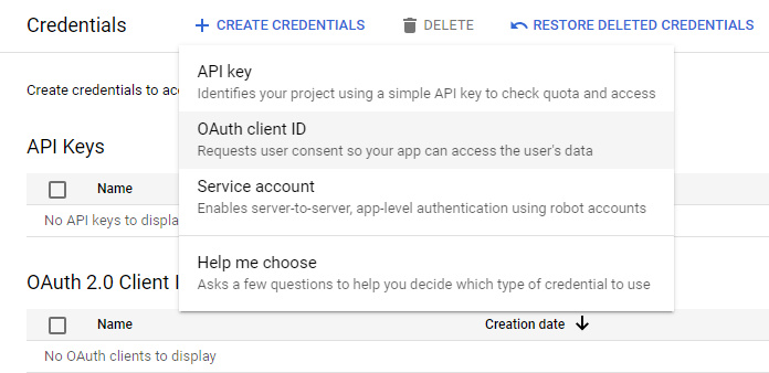 Crear credenciales de ID de cliente OAuth