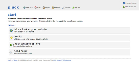 Tablero de mandos de Pluck CMS