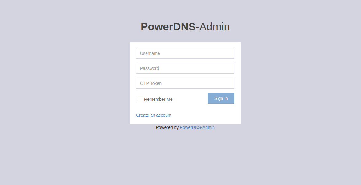 Inicio de sesión de administrador PowerDNS