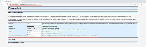 Configuración de la base de datos PowerAdmin
