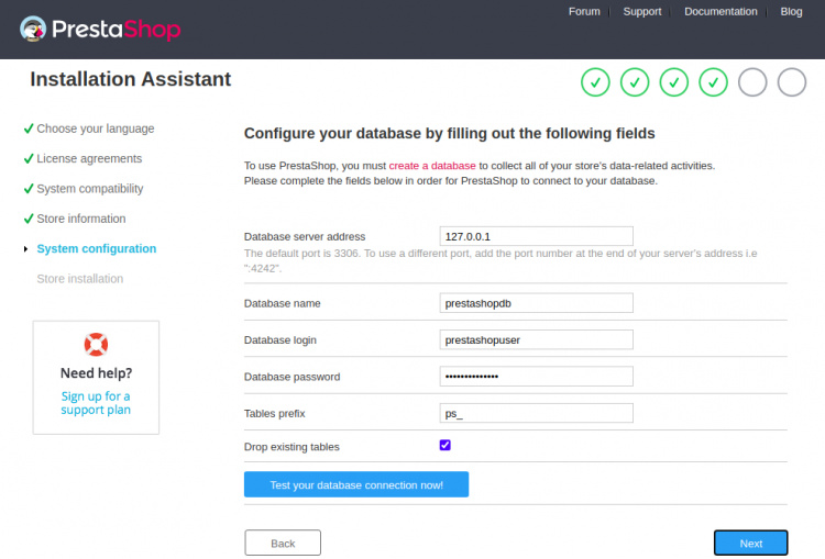 Configuración de la base de datos