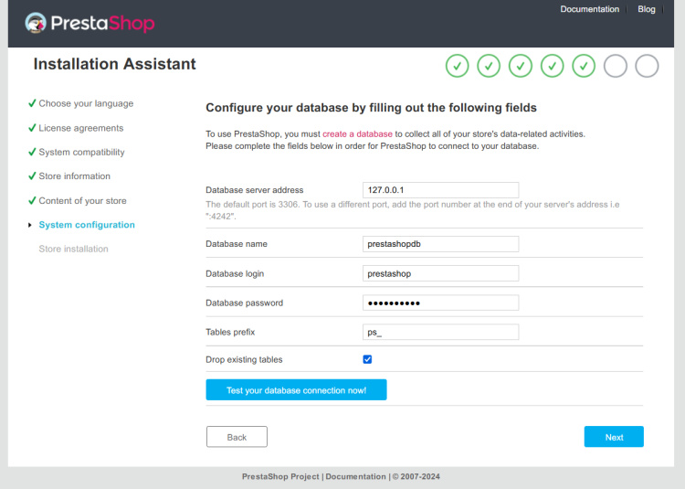configuración de la base de datos