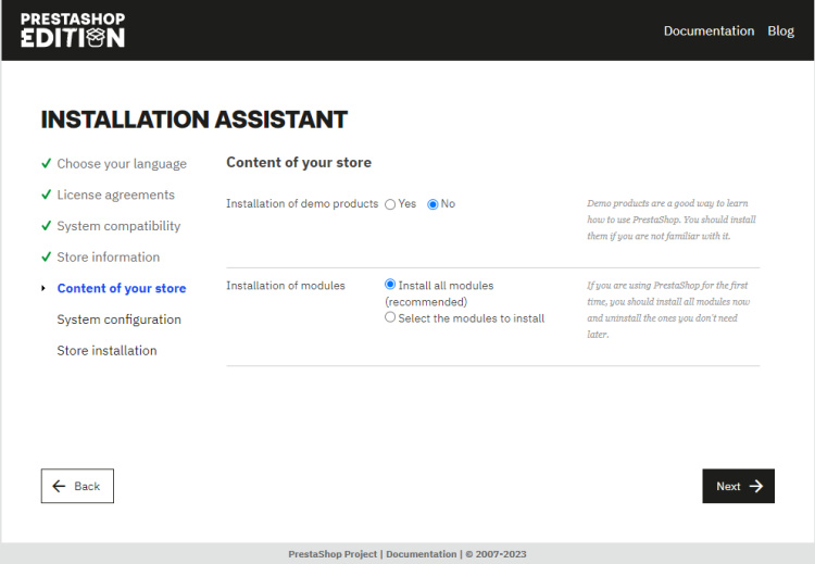 Página de contenido de la tienda Prestashop