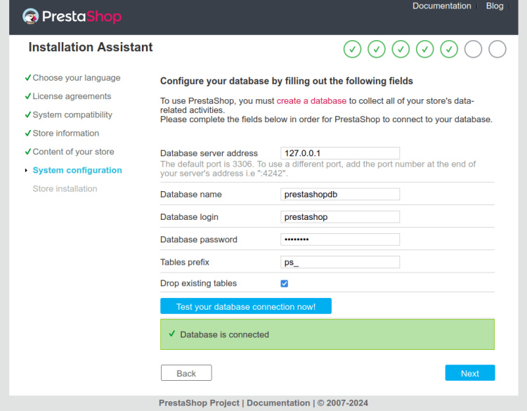 detalles de la base de datos