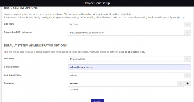 Configuración de ProjectSend