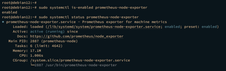 verificar el servicio exportador de nodos