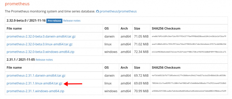 Descargar el tarball de Prometheus