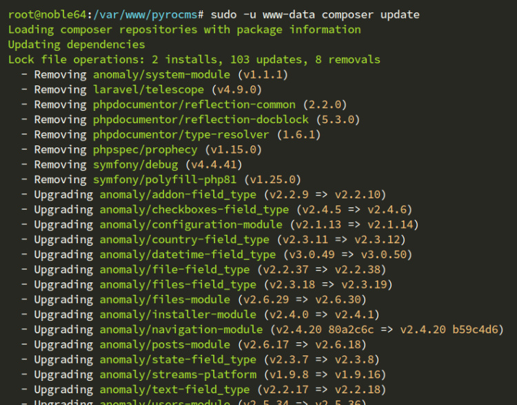 descarga e instala las dependencias de pyrocms