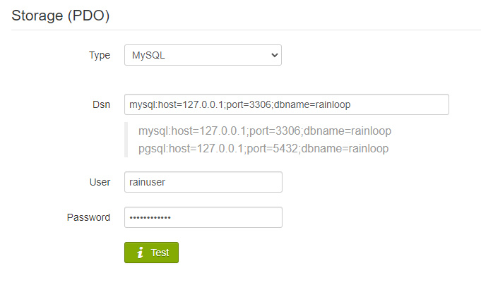 Detalles de Rainloop MySQL