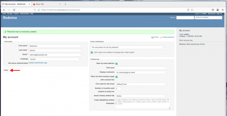 Configurar los datos de la cuenta de administrador