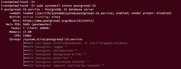 comprobar el servicio postgresql