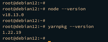 comprobación de nodejs y yarn