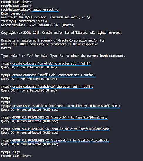 Crear base de datos para Seafile