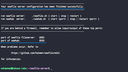 Instalación del servidor Seafile completa