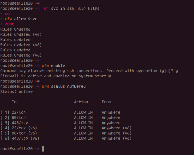 UFW Permitir SSH HTTP y HTTPS