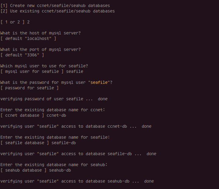Configuración de la base de datos para Seafile