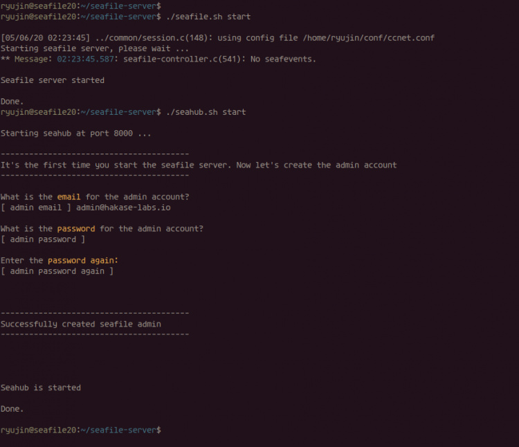 Seafile Crear usuario administrador