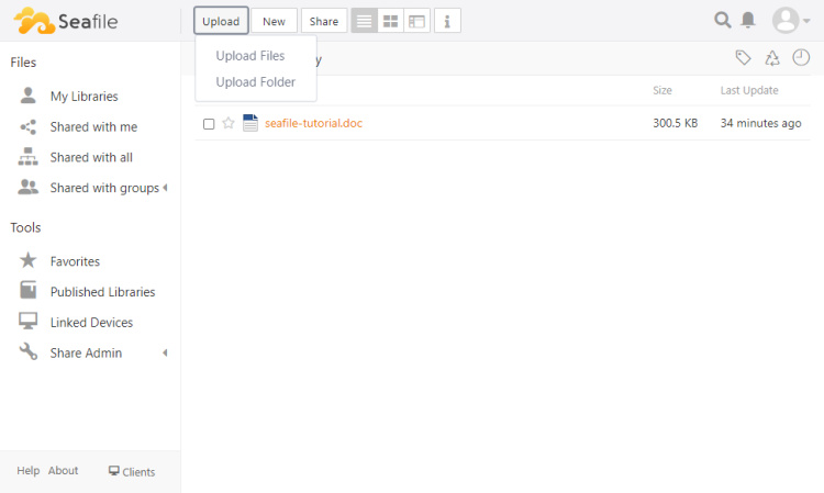 Botón Subir Archivos de Seafile