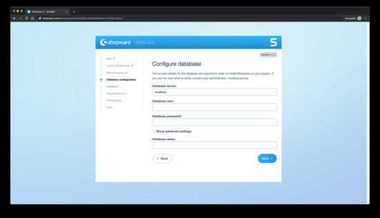 Configuración de la base de datos de Shopware
