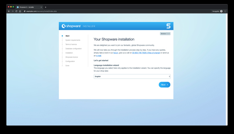 Asistente de instalación Shopware