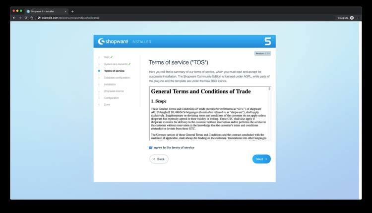 Condiciones de servicio de ShopWare