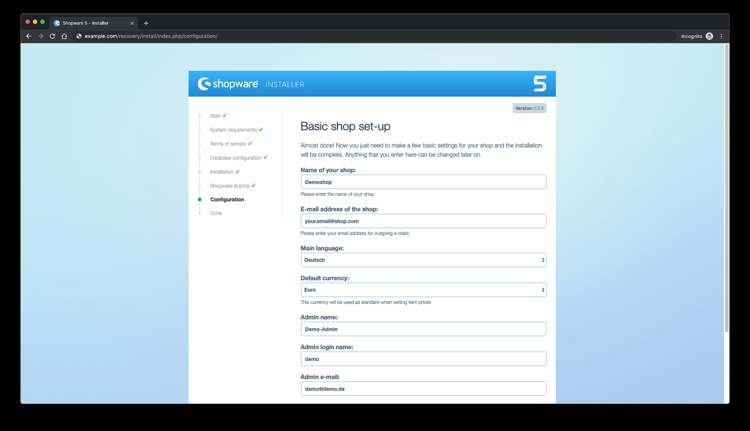 Configuración básica de la tienda