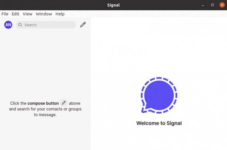 Pantalla de bienvenida de Signal Desktop