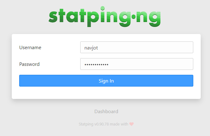 Pantalla de inicio de sesión de Statping