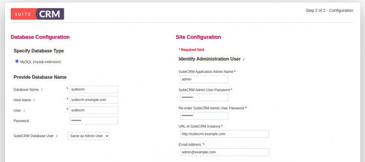Configuración de la base de datos y del sitio